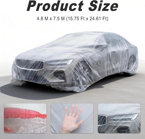 Clear Plastic Disposable Car Covers, Universal Rain & Dust Protection Cover with Elastic Band for Cars, Sedans, SUVs, 15.75 FT x 24.61 FT (Transparent, XL) in Kuwait