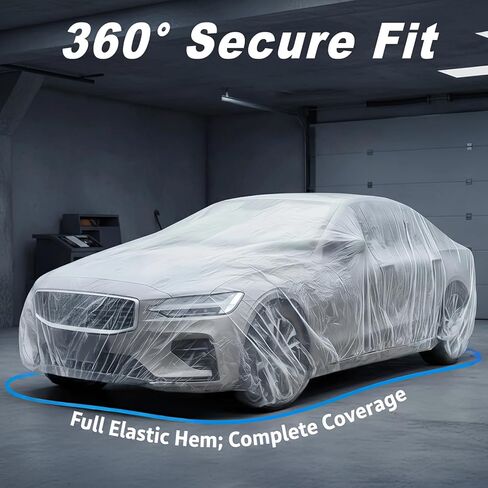Clear Plastic Disposable Car Covers, Universal Rain & Dust Protection Cover with Elastic Band for Cars, Sedans, SUVs, 15.75 FT x 24.61 FT (Transparent, XL) in Kuwait