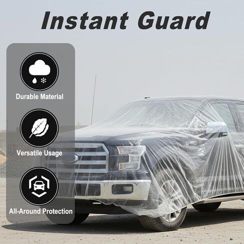 Clear Plastic Disposable Car Covers, Universal Rain & Dust Protection Cover with Elastic Band for Cars, Sedans, SUVs, 15.75 FT x 24.61 FT (Transparent, XL) in Kuwait
