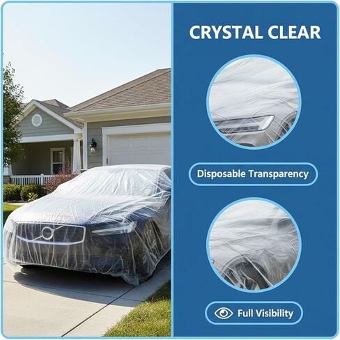 Clear Plastic Disposable Car Covers, Universal Rain & Dust Protection Cover with Elastic Band for Cars, Sedans, SUVs, 15.75 FT x 24.61 FT (Transparent, XL) in Kuwait