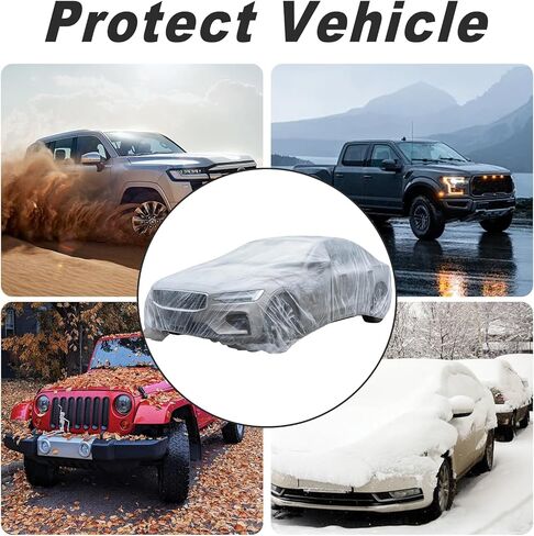 Clear Plastic Disposable Car Covers, Universal Rain & Dust Protection Cover with Elastic Band for Cars, Sedans, SUVs, 15.75 FT x 24.61 FT (Transparent, XL) in Kuwait