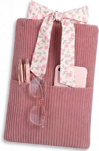 Bow Bible Sleeve Book Cover 11.8x8.7in Corduroy Book Cover Protector Case Padded with Front Pocket Water Washable Birthday Gift Booklover Women Reader Books Accessories in Kuwait