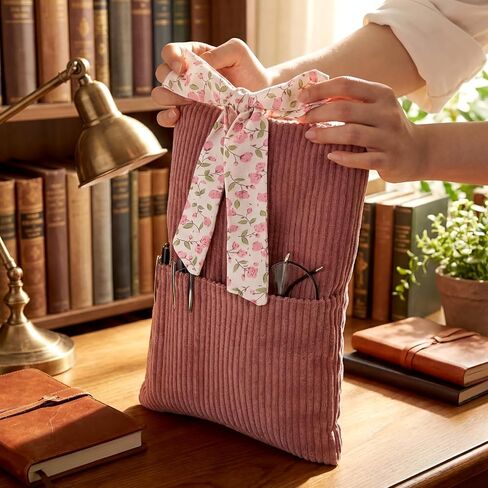 Bow Bible Sleeve Book Cover 11.8x8.7in Corduroy Book Cover Protector Case Padded with Front Pocket Water Washable Birthday Gift Booklover Women Reader Books Accessories in Kuwait