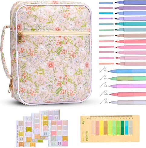 Bible Bag for Women, Bible Cover Case with Study Supplies,Large Quilted Bible Bag with Handle and Zipper, Suitable for Christian Books-Christian Gift for Girls(Blue Patchwork Flowers) in Kuwait