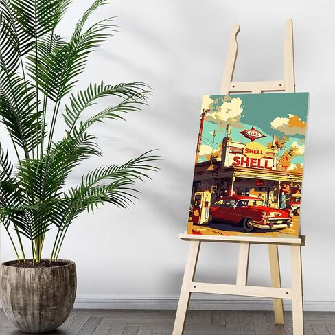 مجموعة طلاء السيارات بالأرقام من Auremi مع إطار، طلاء محطة وقود DIY حسب الأرقام للبالغين، أكريليك سهل على القماش مع فرش للديكور 20 × 30 سم in Kuwait
