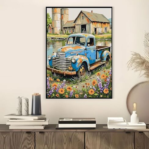 AWLNKMC Truck Farmhouse Flower Paint by Numbers for Adults, DIY Paint by Numbers Kits for Adults Beginners Without Frame, Acrylic Paint on Canvas Painting Kits for Home Decor 16x20 Inch in Saudi Arabia