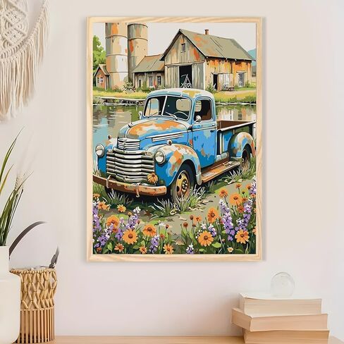 AWLNKMC Truck Farmhouse Flower Paint by Numbers for Adults, DIY Paint by Numbers Kits for Adults Beginners Without Frame, Acrylic Paint on Canvas Painting Kits for Home Decor 16x20 Inch in Saudi Arabia