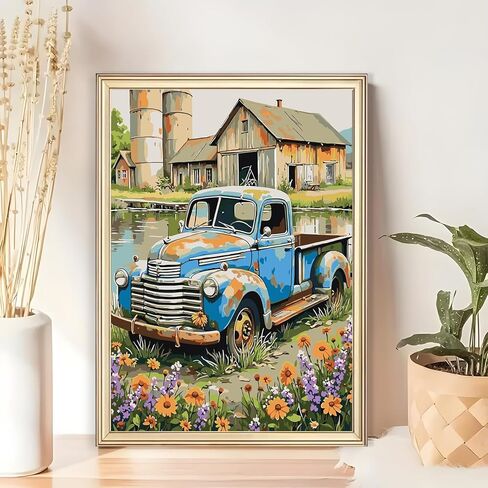 AWLNKMC Truck Farmhouse Flower Paint by Numbers for Adults, DIY Paint by Numbers Kits for Adults Beginners Without Frame, Acrylic Paint on Canvas Painting Kits for Home Decor 16x20 Inch in Saudi Arabia