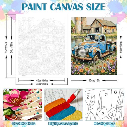 AWLNKMC Truck Farmhouse Flower Paint by Numbers for Adults, DIY Paint by Numbers Kits for Adults Beginners Without Frame, Acrylic Paint on Canvas Painting Kits for Home Decor 16x20 Inch in Saudi Arabia