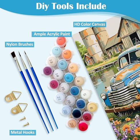 AWLNKMC Truck Farmhouse Flower Paint by Numbers for Adults, DIY Paint by Numbers Kits for Adults Beginners Without Frame, Acrylic Paint on Canvas Painting Kits for Home Decor 16x20 Inch in Saudi Arabia