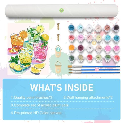 Masendp Summer Juice Paint by Numbers Kit for Kids Ages 8–12, Easy Beginner Canvas Paint by Number Set for Boys & Girls, DIY Painting Kit with Paints & Brushes in Kuwait