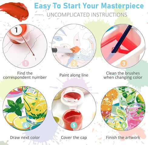 Masendp Summer Juice Paint by Numbers Kit for Kids Ages 8–12, Easy Beginner Canvas Paint by Number Set for Boys & Girls, DIY Painting Kit with Paints & Brushes in Kuwait