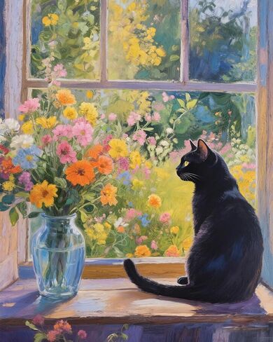 Black Cat Paint by Numbers Kit for Adults Beginner,Cat on Windowsill Paint by Number Kits for Adult,Unframed Window Scenery Digital Oil Painting Art Crafts Kit for Home Decor Gifts 16X20 Inch. in Saudi Arabia
