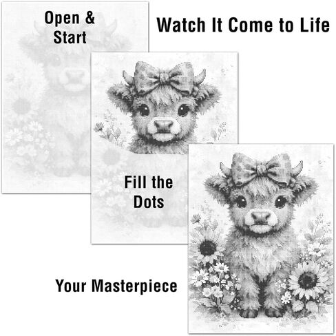 On The Dot Art - مجموعة الرسم المنقطة للبالغين | قماش أشعث على شكل بقرة المرتفعات مقاس 13 × 17 مع قلم تحديد مزدوج الطرف | نشاط فني مريح، بديل أسهل للرسم الماسي | لا توجد قطع صغيرة، لا فوضى | هدية عظيمة in Kuwait
