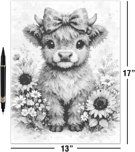 On The Dot Art - مجموعة الرسم المنقطة للبالغين | قماش أشعث على شكل بقرة المرتفعات مقاس 13 × 17 مع قلم تحديد مزدوج الطرف | نشاط فني مريح، بديل أسهل للرسم الماسي | لا توجد قطع صغيرة، لا فوضى | هدية عظيمة in Kuwait