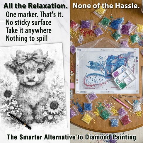 On The Dot Art - مجموعة الرسم المنقطة للبالغين | قماش أشعث على شكل بقرة المرتفعات مقاس 13 × 17 مع قلم تحديد مزدوج الطرف | نشاط فني مريح، بديل أسهل للرسم الماسي | لا توجد قطع صغيرة، لا فوضى | هدية عظيمة in Kuwait