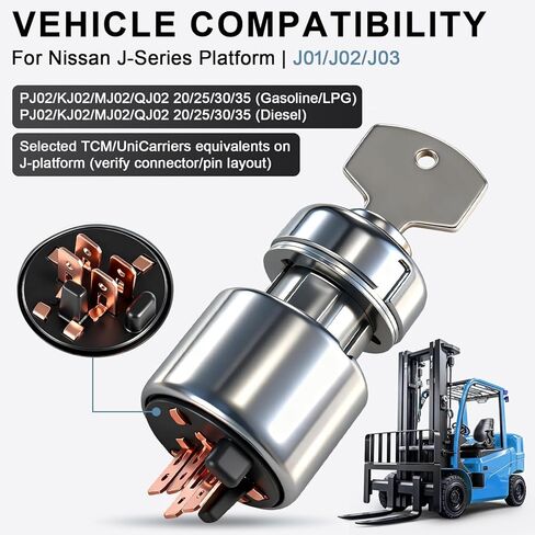 مفتاح تشغيل الإشعال 71675-00549 (مضاد لإعادة التشغيل)، متوافق مع رافعة شوكية Nissan/UniCarriers، يستبدل 25150-02H01 / 25150-L1806، 4 مواضع، حامل معدني، مع مفتاحين in Kuwait