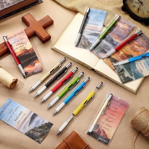 Tenceur 48 Set Father's Day Bulk Gifts for Church 6 in 1 Multi Tool Pen with Religious Bible Verse Bookmark Man of God Christian Gift for Men Church Prizes Husband Bible Study Supplies (Man of God) in Kuwait