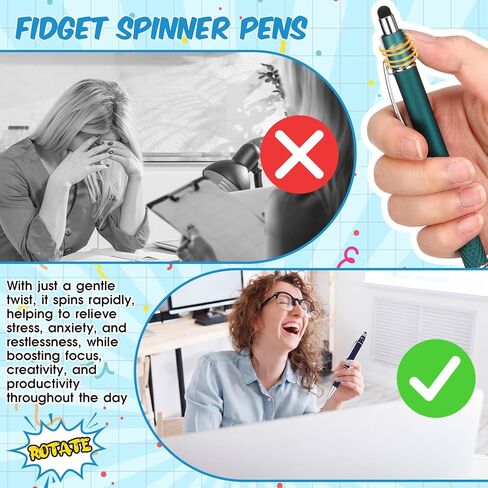 10 Pcs Fidget Pens, Colorful Stress Relief Pens 2-in-1 Metal Stylus Retractable Ballpoint Pen with Stylus Tip 1.0 mm Black Ink Anxiety Relief Pen for Adults Office Coworker Gifts in Kuwait