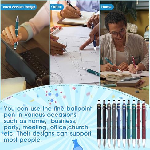 10 Pcs Fidget Pens, Colorful Stress Relief Pens 2-in-1 Metal Stylus Retractable Ballpoint Pen with Stylus Tip 1.0 mm Black Ink Anxiety Relief Pen for Adults Office Coworker Gifts in Kuwait