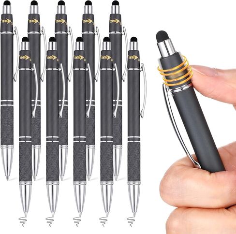 10 Pcs Fidget Pens, Colorful Stress Relief Pens 2-in-1 Metal Stylus Retractable Ballpoint Pen with Stylus Tip 1.0 mm Black Ink Anxiety Relief Pen for Adults Office Coworker Gifts in Kuwait