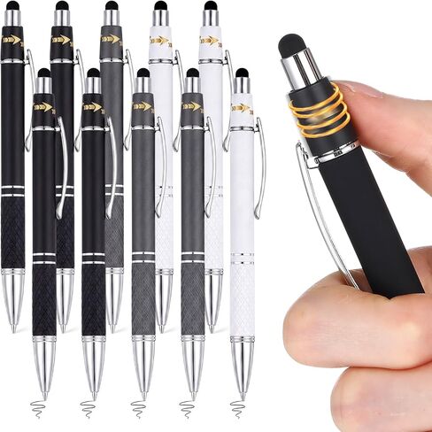 10 Pcs Fidget Pens, Colorful Stress Relief Pens 2-in-1 Metal Stylus Retractable Ballpoint Pen with Stylus Tip 1.0 mm Black Ink Anxiety Relief Pen for Adults Office Coworker Gifts in Kuwait
