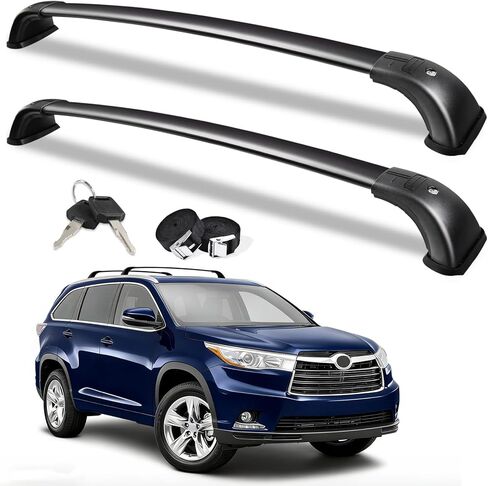 قضبان متقاطعة لحامل السقف من Zorik لسيارة Toyota Highlander 2014-2019 (تناسب XLE Limited SE LE Plus)، 220 رطل أقصى حمولة 2.1 مم من الألومنيوم مع تصميم أقفال معدنية لحاملة البضائع الكاياك in Kuwait