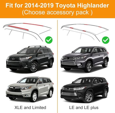 قضبان متقاطعة لحامل السقف من Zorik لسيارة Toyota Highlander 2014-2019 (تناسب XLE Limited SE LE Plus)، 220 رطل أقصى حمولة 2.1 مم من الألومنيوم مع تصميم أقفال معدنية لحاملة البضائع الكاياك in Kuwait