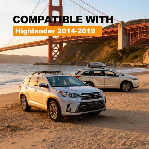قضبان متقاطعة لحامل السقف من Zorik لسيارة Toyota Highlander 2014-2019 (تناسب XLE Limited SE LE Plus)، 220 رطل أقصى حمولة 2.1 مم من الألومنيوم مع تصميم أقفال معدنية لحاملة البضائع الكاياك in Kuwait