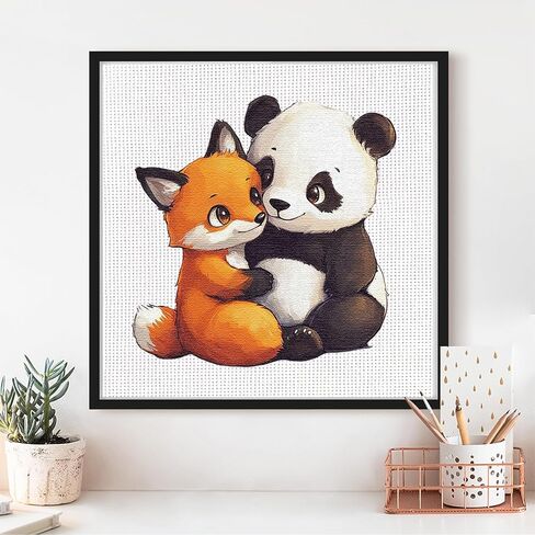 Cross Stitch Kits - Cute Panda Fox Animal Series | Beginner DIY Embroidery Kit with 11CT Fabric & Vibrant Threads | DIY Mindful Gift for Home/Office Decor 9.45 x 9.45 Inch-3-23 in Kuwait