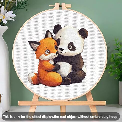 Cross Stitch Kits - Cute Panda Fox Animal Series | Beginner DIY Embroidery Kit with 11CT Fabric & Vibrant Threads | DIY Mindful Gift for Home/Office Decor 9.45 x 9.45 Inch-3-23 in Kuwait
