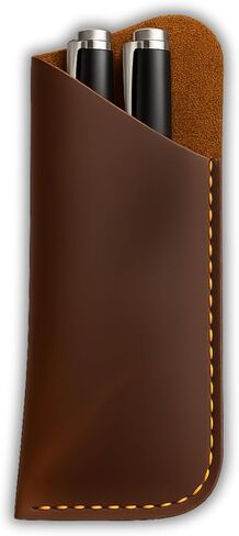 Genuine Leather Pen Case Holder – Handmade Double Pen Sleeve for Fountain Pens, Pencils & Ballpoints – Full Grain Genuine Leather Pouch Cover – Dark Brown in Saudi Arabia
