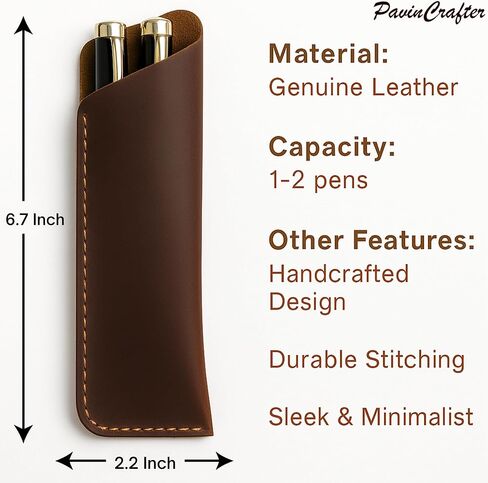 Genuine Leather Pen Case Holder – Handmade Double Pen Sleeve for Fountain Pens, Pencils & Ballpoints – Full Grain Genuine Leather Pouch Cover – Dark Brown in Saudi Arabia