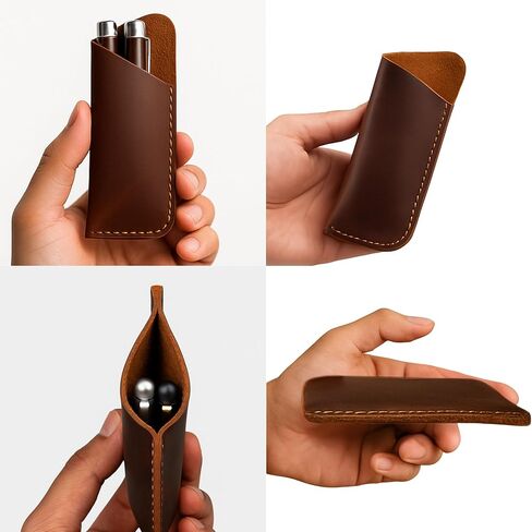 Genuine Leather Pen Case Holder – Handmade Double Pen Sleeve for Fountain Pens, Pencils & Ballpoints – Full Grain Genuine Leather Pouch Cover – Dark Brown in Saudi Arabia