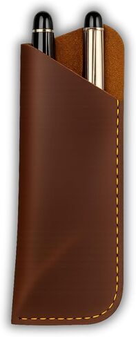 Genuine Leather Pen Case Holder – Handmade Double Pen Sleeve for Fountain Pens, Pencils & Ballpoints – Full Grain Genuine Leather Pouch Cover – Dark Brown in Saudi Arabia