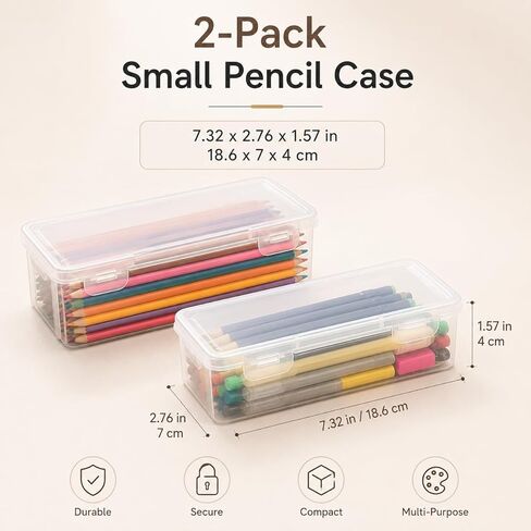 2 Pack Clear Pencil Storage Case with Lid, Plastic Art Supply Organizer Box for Colored Pencils Markers Brushes and Stationery, Stackable Desktop Storage Container in Kuwait