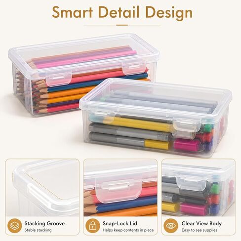 2 Pack Clear Pencil Storage Case with Lid, Plastic Art Supply Organizer Box for Colored Pencils Markers Brushes and Stationery, Stackable Desktop Storage Container in Kuwait