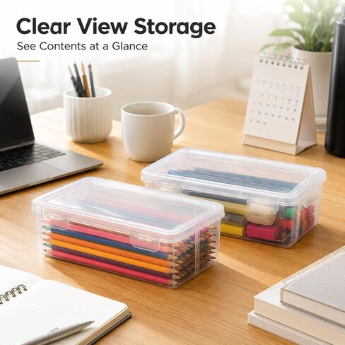 2 Pack Clear Pencil Storage Case with Lid, Plastic Art Supply Organizer Box for Colored Pencils Markers Brushes and Stationery, Stackable Desktop Storage Container in Kuwait