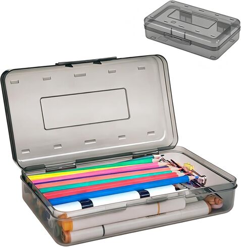 Pencil Box, Large Capacity Clear Plastic Pencil Case with Snap-tight Lid, Hard Shell Office Supply Organizer, Stackable Crayon Box for Pens, Markers & Art Supplies, Pink (1 Pack) in Saudi Arabia