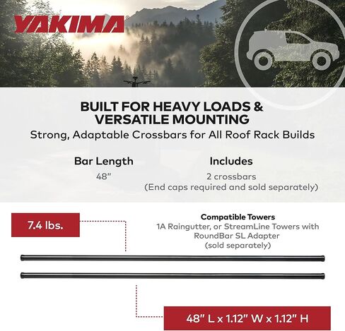 YAKIMA، قضبان متقاطعة مستديرة لأنظمة أرفف السقف، مجموعة من قطعتين، مقاس كبير جدًا (78 بوصة) in Kuwait