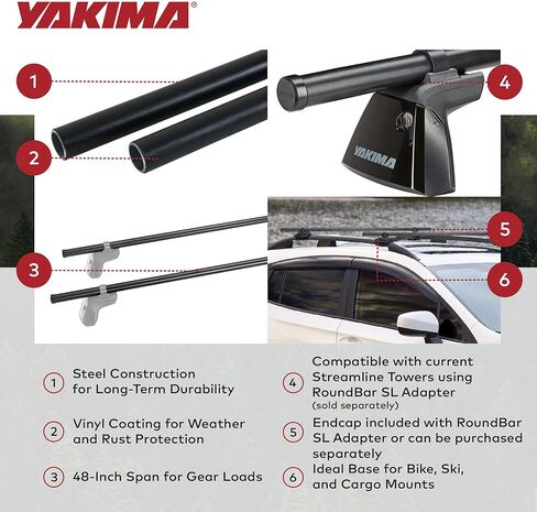 YAKIMA، قضبان متقاطعة مستديرة لأنظمة أرفف السقف، مجموعة من قطعتين، مقاس كبير جدًا (78 بوصة) in Kuwait
