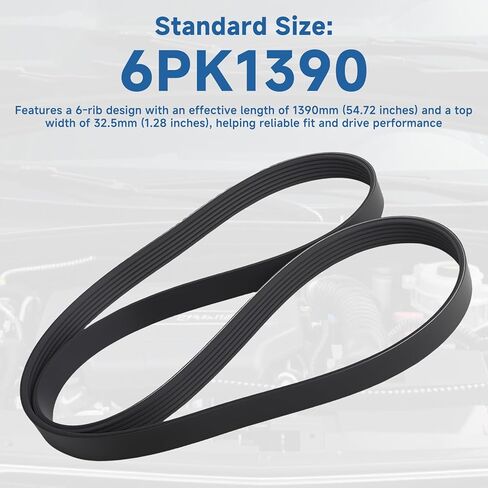 Serpentine Belt 55595700, Replacement Accessory Drive Belt 6PK1390 EPDM, Compatible with Buick Encore 2013-2021, Chevrolet Sonic 2013-2020, Chevrolet Trax 2015-2021 1.4L in Saudi Arabia