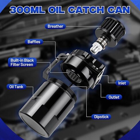 Oil Catch Can, 300ml Oil Catch Can Kit, Aluminum Catch Can with Fuel Line Hose Kit, Coolant Reservoir Tank for Cars, Trucks in Saudi Arabia