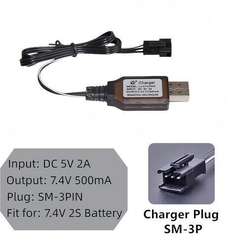 SM-3P Charger with SM-3PIN Plug for 7.4V 2S Lipo Battery RC Car RC Tank RC Boat Toys Universal 7.4V USB Charger Cable with Protection 2 Pack SM3P Charger in Saudi Arabia