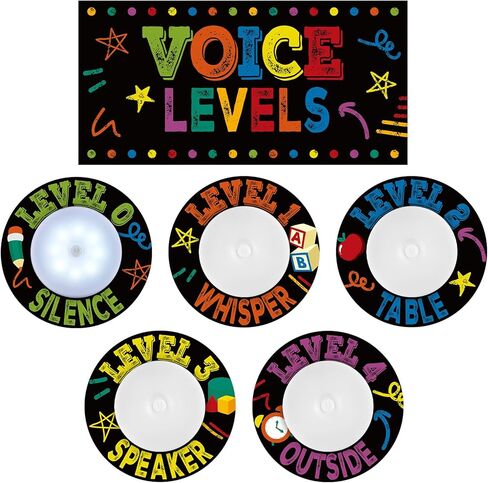 مخطط مستوى الصوت للفصل الدراسي مع 5 أضواء عفريت مغناطيسية وملصق إدارة مستوى الضوضاء، ومستلزمات المعلم للمدرسة الابتدائية، ومرحلة ما قبل المدرسة وديكور فصل الموسيقى (بوهو الأوكالبتوس) in Kuwait