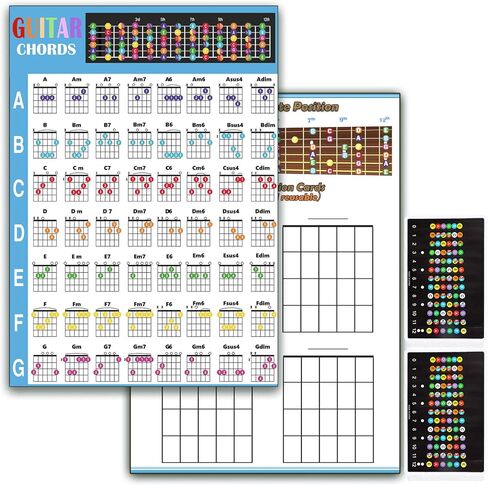Deaploe Piano Chord Charts, 2 Pack with Finger Position Illustrations, A4 Size, Paper, Matte Finish, Includes 2 Fretboard Stickers (Piano) in Kuwait
