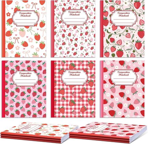 Marspark 6 قطع دفاتر ملاحظات تكوين الفراولة لطيف الوردي تكوين زهرة kawaii واسعة حكمت مجلة 110 صفحة دفاتر الملاحظات العودة إلى المدرسة هدية لمعلم المدرسة، طالب، 9 × 7 بوصة in Kuwait