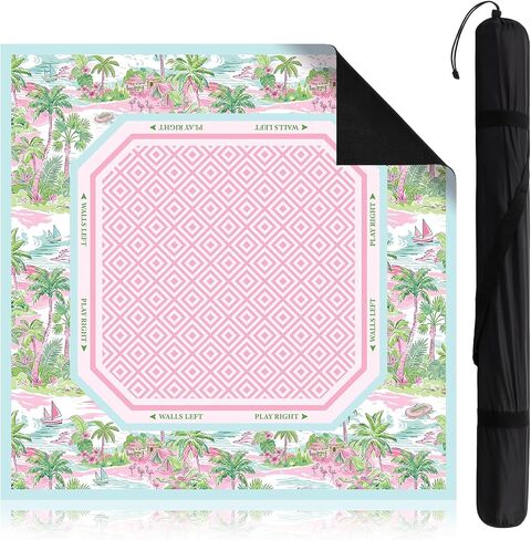 Pink American Mahjong Mat with Rules Anti-Slip Noise Reduction 31.5 x 31.5 Inch Tropical Beach Rubber Mat with Carrying Bag Gaming Mats for Mahjong Poker Card Board Games Dominoes in Saudi Arabia