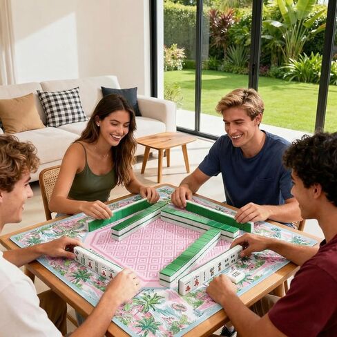 Pink American Mahjong Mat with Rules Anti-Slip Noise Reduction 31.5 x 31.5 Inch Tropical Beach Rubber Mat with Carrying Bag Gaming Mats for Mahjong Poker Card Board Games Dominoes in Saudi Arabia