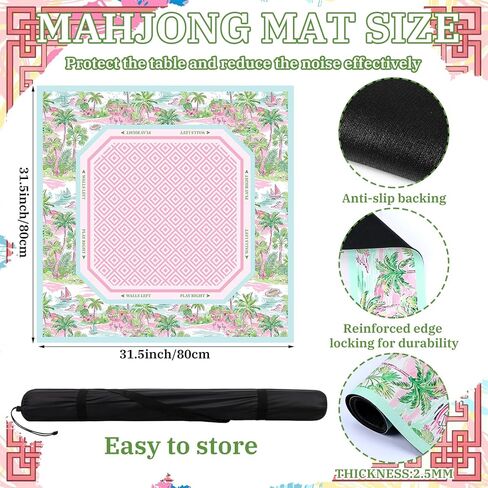 Pink American Mahjong Mat with Rules Anti-Slip Noise Reduction 31.5 x 31.5 Inch Tropical Beach Rubber Mat with Carrying Bag Gaming Mats for Mahjong Poker Card Board Games Dominoes in Saudi Arabia
